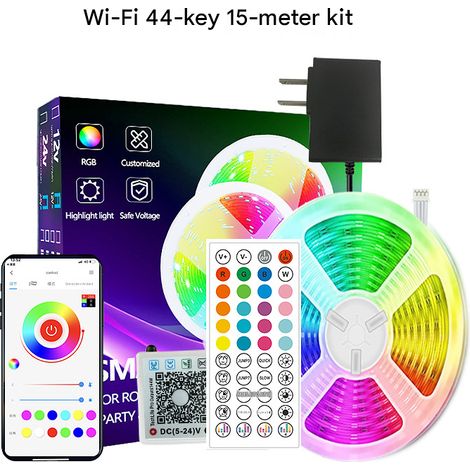 Bande LED Wi-Fi RGB 15m – Télécommande, couleurs changeantes, éclairage d'ambiance. (1/5)