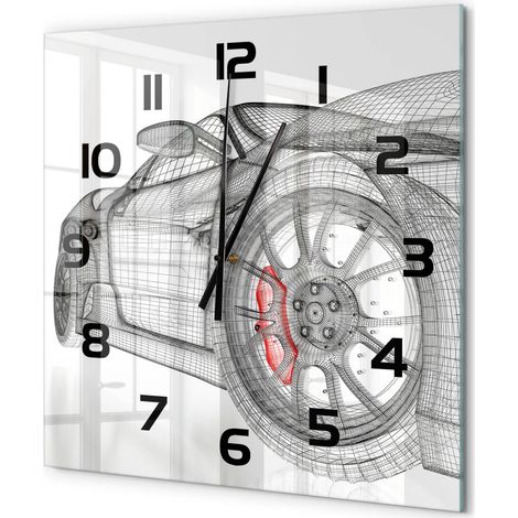 Grande Horloge Murale Carrée Bureau en Verre Trempé Silencieuse Design Contemporain Calandre de voiture 60x60 cm (1/5)