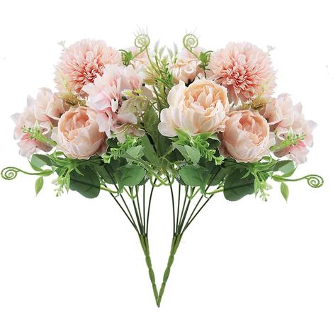 2 Pièces Fleurs Artificielles Bouquet de Pivoine d'Hortensia en Soie , Realiste Arrangement Floral Mariage Décoration Centre de Table pour Maison Jardin Bureau (1/5)