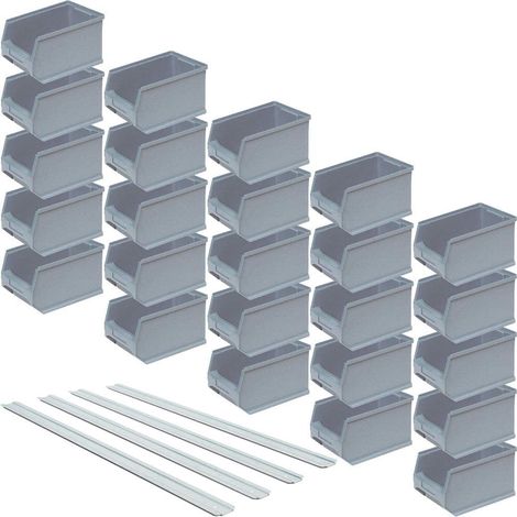 BRB Lot de 25 boîtes de rangement LB4 Gris Capacité 2,9 l 235 x 145 x 125 mm Avec 4 anneaux de suspension murale galvanisés 970 mm (1/2)