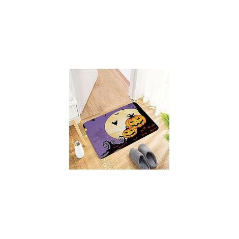 Tapis de porte flanelle imprimé Halloween « Welcome Home », antidérapant, 40×60 cm –