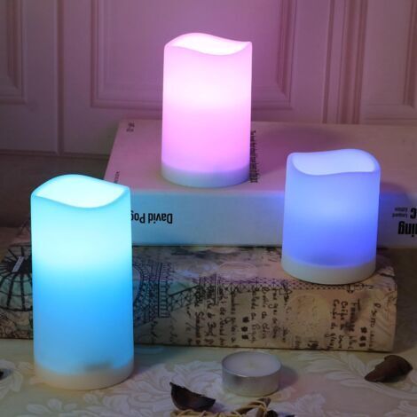 NALOOKAMIC Ensemble de 3 bougies LED sans flamme avec télécommande - Pour une utilisation intérieure/extérieure - Couleurs changeantes (1/3)