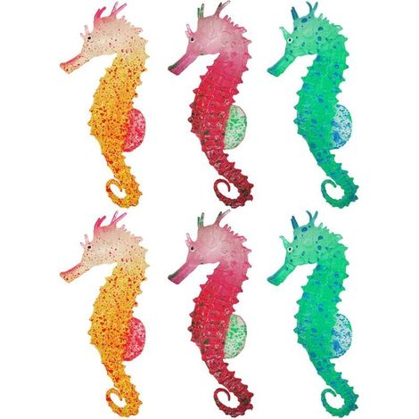 CSPARKV 6 PCS Lumineux Silicone Hippocampe, Artificielle Hippocampe Décoratif Ornement Silicone Hippocampes Artificiels Lumineux Décoration d'Aquarium Lumineux Hippocampe Artificiel Ornement d'Aquar (1/4)