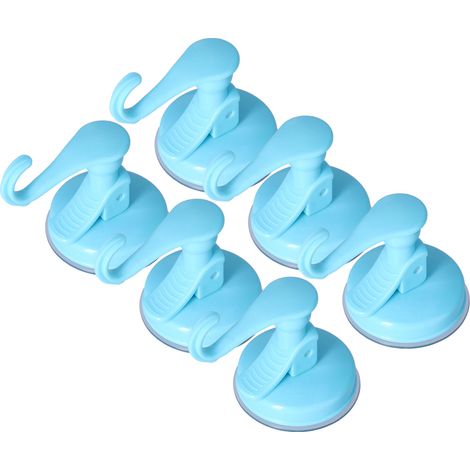 Set mit 6 leistungsstarken Vakuumsaugnäpfen, blauen, spurlosen Kunststoffhaken für Küche, Handtücher, Geschirrtücher, Bürsten, Pfannenwender und Kleidung (1/5)