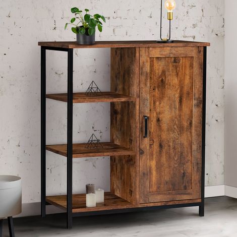 Aparador de 3 estantes y armario DAYTON de diseño industrial envejecido 70 cm (1/5)