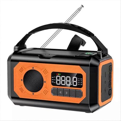 Radio météo solaire à manivelle 12 000 mAh AM/FM/NOAA, alarme SOS d'urgence, lampe de lecture pour le camping (orange) (1/5)