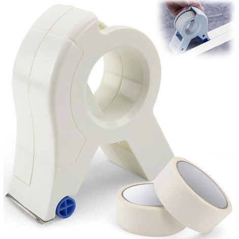 Masking tape applicator, masking master, masking tape dispenser, masking tape machine, portable tape trimmer, comes with two rolls of white masking tape, suitable for decorative moldings, floors and w (1/4)