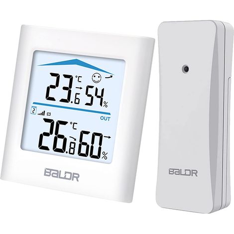 Station météo radio intérieure extérieure, thermomètre intérieur extérieur sans fil, hygromètre, capteur, thermomètre intérieur, pour les prévisions météorologiques, réveil (blanc) (1/5)