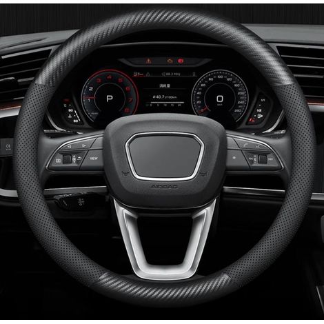 Housse de volant en cuir microfibre, housse de volant universelle pour voiture 38 cm, housse de volant antidérapante, respirante, douce et durable, accessoire de voiture (noir) (1/5)