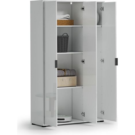 Armadio Multiuso Grande Teolo, Cassetti, 4 Ripiani Made in Italy, 3 Ante, 106.9x180h cm Bianco Lucido