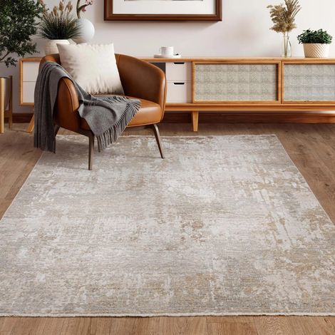 Seville 04 Nasrid Short Pile Rug Modern Abstract Soft Touch Silky Rug in Beige Natural 200 x 300 cm (1/4)
