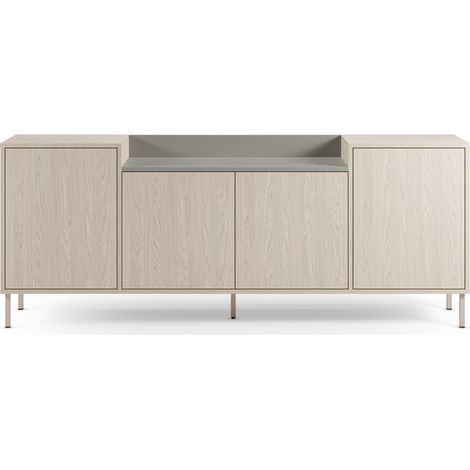 Buffet 4 portes décor chêne clair et vert 200 cm - Amos