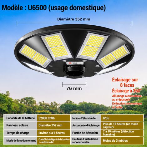 Lampadaire solaire extérieur LED soucoupe volante UB6500W tête unique installation 2,5 m ub6500w 2.5 3 kg – Livraison gratuite