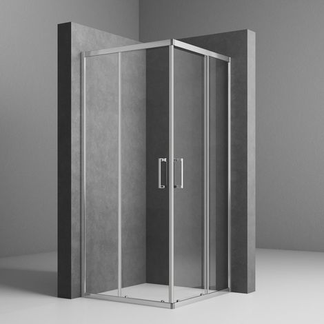 Duschkabinen 75x90cm Eckeinstieg Schiebetür, Duschkabine 90x75 cm Eckeinstieg Duschabtrennung mit 6mm ESG Sicherheitsglas Glas Duschwand Höhe 185cm (1/5)