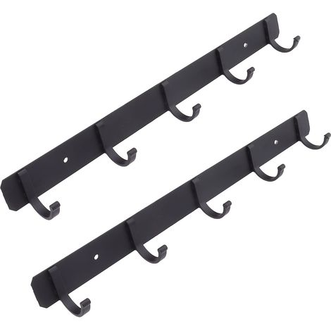 Porte-Manteau Suspendu Space Aluminium 2 Patres Murales Facile  Installer 5 Crochets Noir pour Sac  Dos Cl.