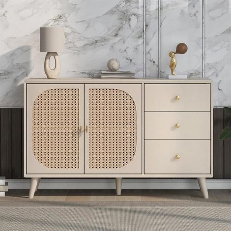 Buffet - Beige - 120 cm - Bois - Meuble de salon - Style industriel