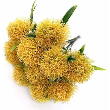 Artificial Dandelion Flowers, Plastic Plants Shrubs Bushes Fake Grass Wedding Indoor Outdoor Home Garden Verandah Centerpieces Arrangements Party Decoration Planting Filler - Yellow 10 Pcs (1/5)