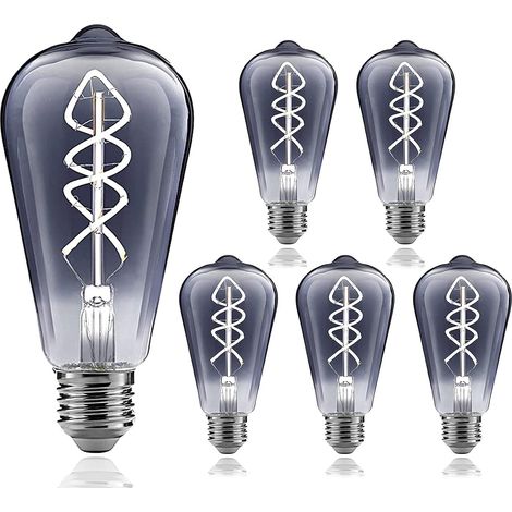 Ampoule E27 Vintage,Ampoule Edison LED E27 ST58 Lampe Décorative Rétro Edison Ampoule Vintage 6W Filament 6500K Blanc Froid pour Café Bar Ampoules à Incandescence - 6 Pièces (1/5)
