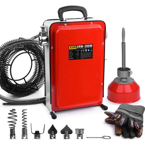 390W 450 tr/min Furet Déboucheur Canalisations Électrique Arbres Flexibles 8/16mm + Brosse de Nettoyage Flexible Compatible 12/16mm Pour Canalisation Tuyau Évier Douche Égout Machine Pro de Débouchag (1/5)