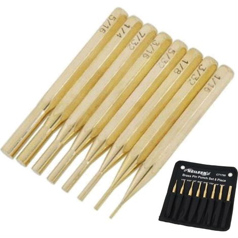 Neilsen 8pc Brass Pin Punch Set Hand Tool Mechanical Holes Punches 1/16" - 5/16"
