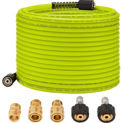Raccords M22 14 mm Tuyau de Nettoyeur Haute Pression 15 m x 1/4" (6.35 mm)  Flexible de Remplacement avec Kits de Connexion Rapide
