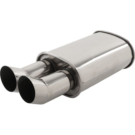 Pot d'échappement double sortie 57 mm style DTM, acier inoxydable argenté, universel pour voiture (1/5)