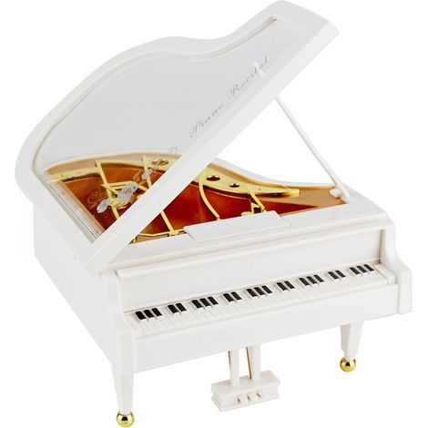 Carillon a forma di pianoforte, mini carillon bianco a carica manuale, decorazione da scrivania, regalo ideale per Natale, San Valentino o un compleanno.