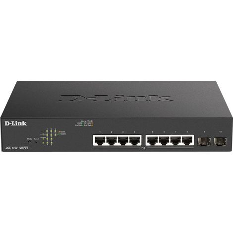 HUB Switch puertos 10 D-LINK DGS-1100-10MPV2/E 8 puertos PoE, 2 p