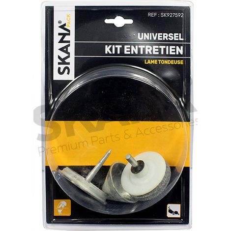 Kit di manutenzione per lama comprendente: - 1 cuneo di equilibratura - 1 mola di affilatura con guida in nylon adattabile su tutte le