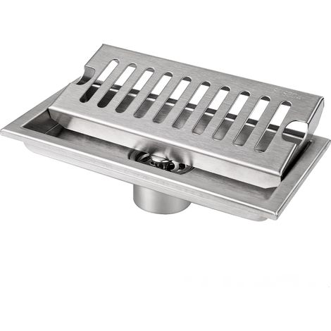 Desagüe rectangular de suelo de 20 x 10 cm con rejilla de acero inoxidable para inodoro, baño, color plata. (1/5)