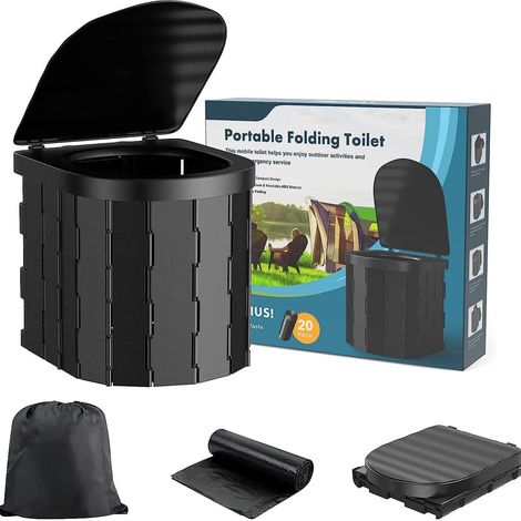 Campingtoilette, tragbare Toilette für Erwachsene und Kinder, faltbar und wasserdicht, Porta Pot für Camping, Auto, Eimer, Reisen, Outdoor, Wandern, Ausflüge, Boot, Strand, Zelt (schwarz)