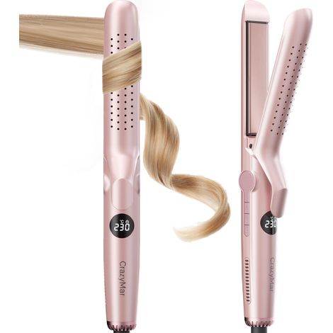 Lisseur à Air Froid et Boucleur Ionique 2-en-1, 9 Températures (110℃-230℃) pour Cheveux Bouclés/Lisses, Appareil de Coiffure Maison et Voyage (Rose) (1/5)