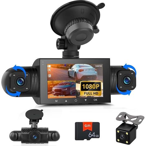 Dashcam Voiture 4 Caméras Avant Gauche Droite Arrière 1080P, Écran 3 Pouces, Surveillance Parking 24h, Vision Nocturne, G-Sensor, Boucle 360° sans Angle Mort, 128GB (1/5)