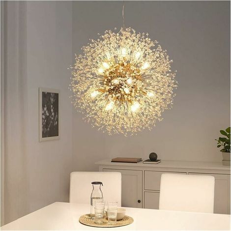 Lustre moderne rond à LED en forme de pissenlit, style Sputnik, avec 8 têtes lumineuses décoratives, idéal pour le salon. (1/5)