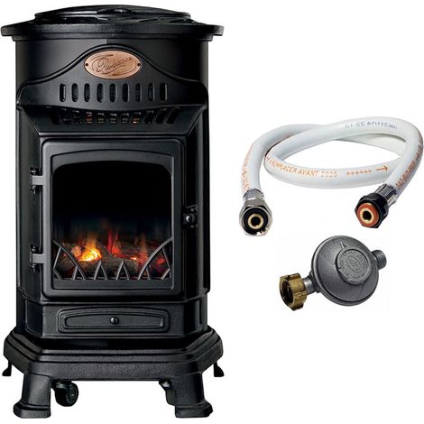 Universal – Poêle à gaz 3,4 kW noir mat – Fonte véritable – Autonomie 60h – Compatible butane 6/13 kg – Installation rapide sans conduit