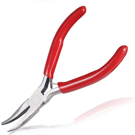 Mini pince à bec courbé de 12,7 cm - Pince à bec long courbé - Pince à bec long courbé - Pince coudée à long bec - Pour travaux manuels et réparation de bijoux (1/5)
