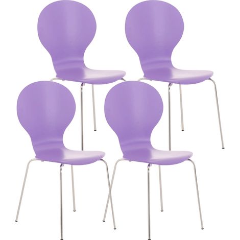 Juego de 4 sillas apilables de cocina comedor con respaldo redondeado en madera violeta y metal cromado 100003180 (1/5)