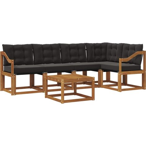Outdoor Sofa Set with Cushion 6 pcs Natural and Black vidaXL