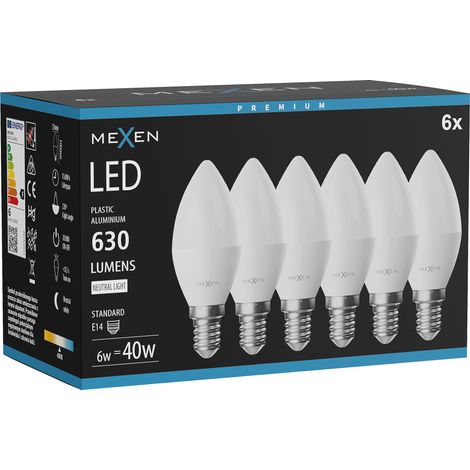 Mexen Nova 6x Ampoule LED E14, C37, 6W, Neutre - 4000K, 630 lm - L102-E14-0640-01x06