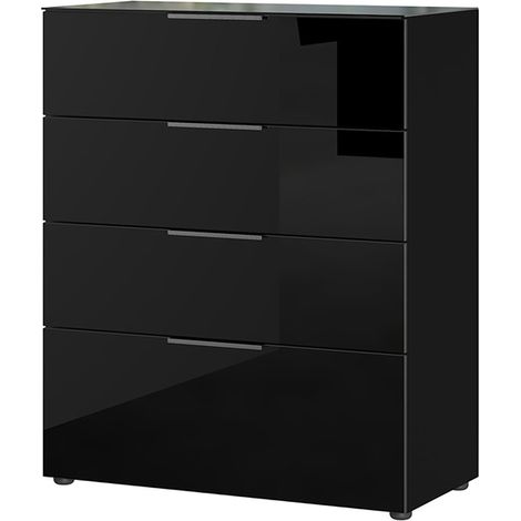 Commode 4 tiroirs façades verre GLADYS - Noir (1/5)