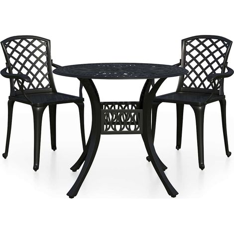 Ensemble Table + 2 chaises de bistro, Set bistrot, Ensemble repas de jardin, Aluminium coulé Noir OIB1914E (1/5)