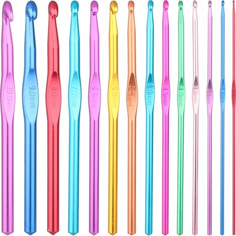 Set di uncinetti per lavorare a maglia, 14 pezzi di uncinetti e ferri da maglia per lavori artigianali, set di ferri da maglia, uncinetti per lavorare a maglia in alluminio, multicolore, per principia