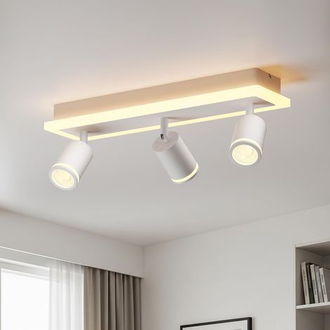3-Spot LED Ceiling Light, White GU10 Ceiling Light for Living Room, Ceiling Spotlight for Kitchen, Rectangular Base with Integrated Light Bar (Bulb Not Included) (1/5)