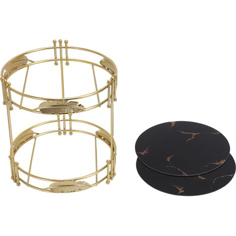 Organisateur de maquillage en fer à 2 niveaux, présentoir de rangement pour soins de la peau, étagère de comptoir pour salle de bain ou chambre, noir et or (1/5)