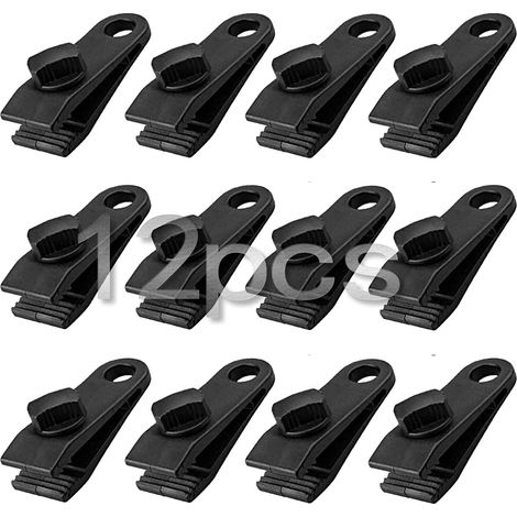 12Pcs Pince à pince pour bâche, ensemble de pinces à bâche résistantes Pince pour auvent instantané pour tentes Tarp Caravan Garden Shade Housse de, noir (1/5)