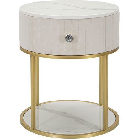Table de Chevet Effet Marbre "Montpellier" 48 cm Crème & Or (1/5)