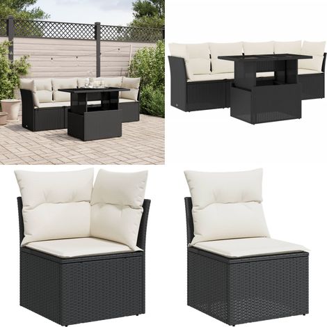 Salon de jardin 5 pcs avec coussins noir résine tressée - Ensemble Salon De Jardin - Meuble Extérieur - Résine Tressée - Mobilier De Jardin - Canapé D'extérieur - Home & Living (1/5)