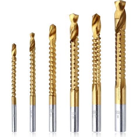 6Pcs forets 3-8mm foret de coupe latérale dentelée foret Impact titane enduit HSS torsion forets titane HSS perceuse & scie outils de travail du bois pour trou de bois en plastique (1/5)