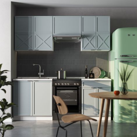 Cuisine Fame-Line, Bleu clair-gris/blanc, 200 cm , PT Anthracite, Vicco