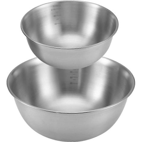 Lot de 2 bols mélangeurs en acier inoxydable avec graduation, bols profonds pour mélanger les œufs, bols de cuisine antidérapants pour la cuisine (1/4)